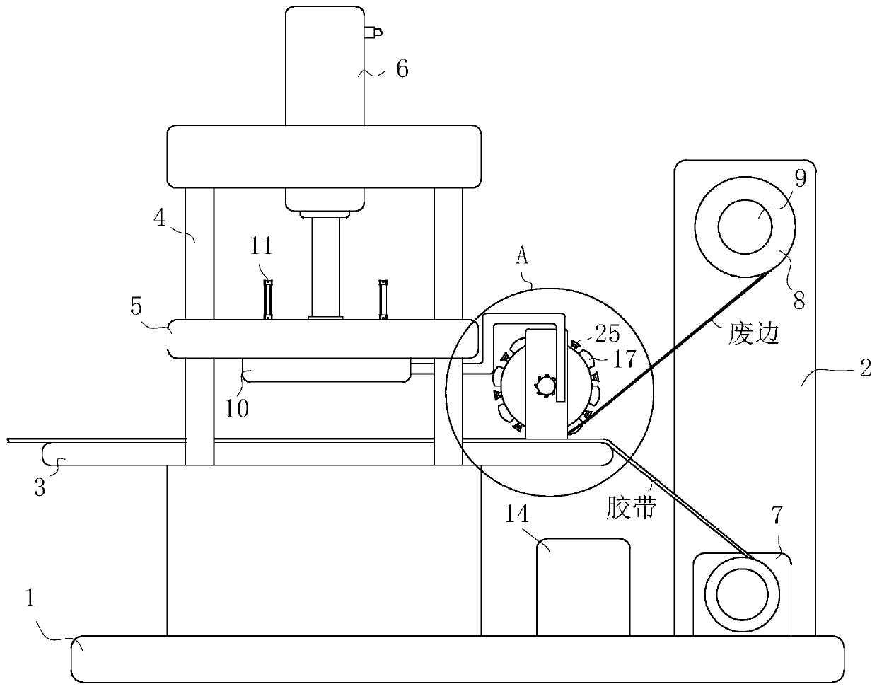 Die cutting device for adhesive tape processing