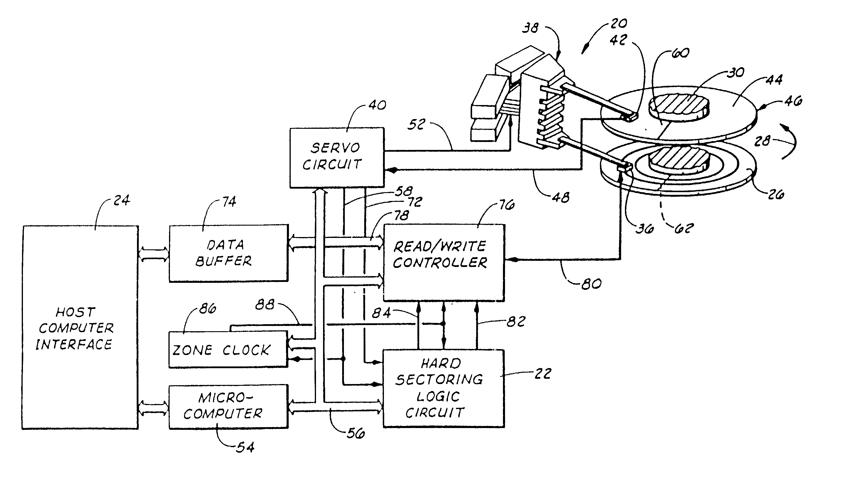 Hard sectoring circuit and method for a rotating disk data storage device