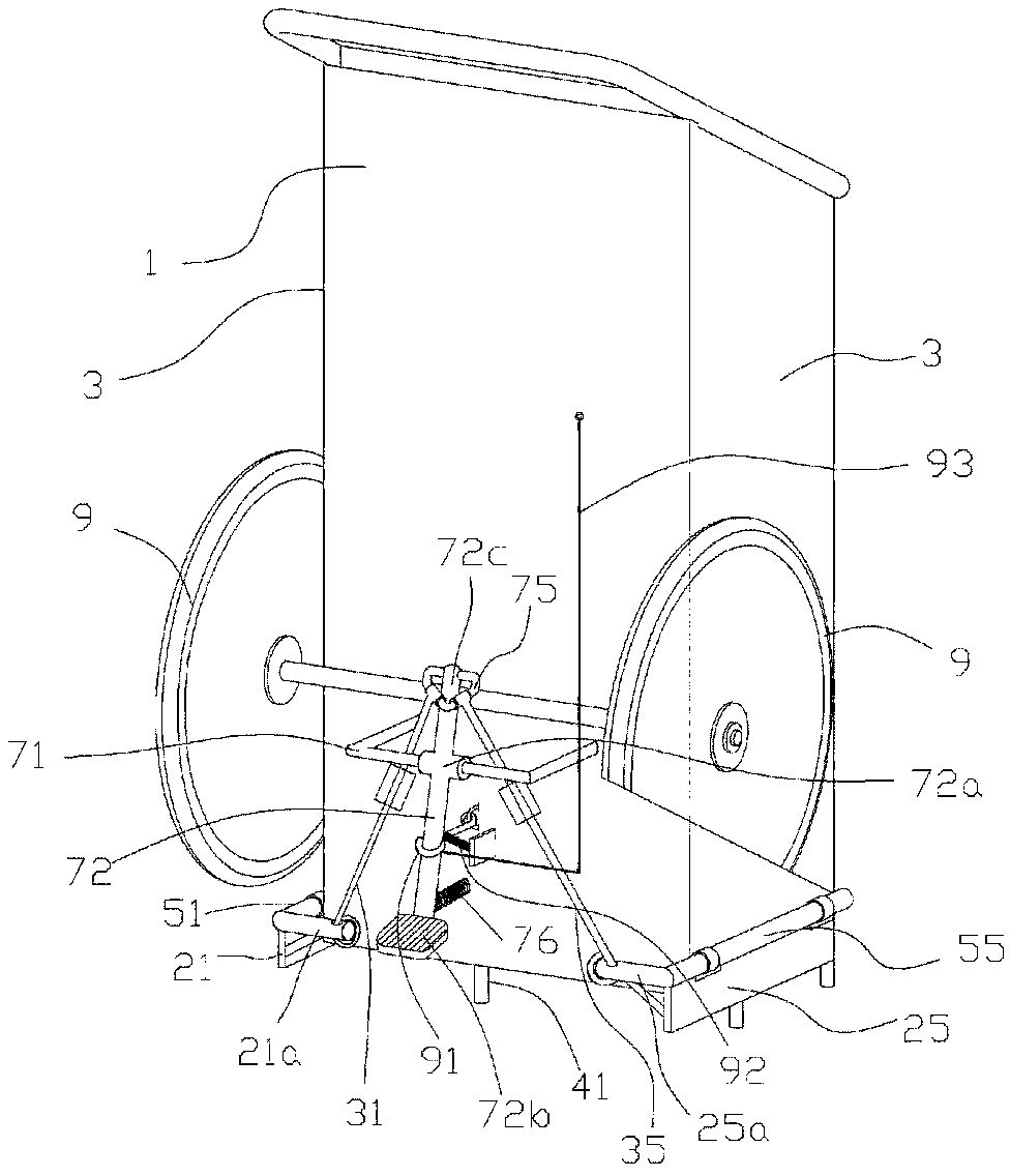 Double-connection-rod type foot-operating brick-moving handcart