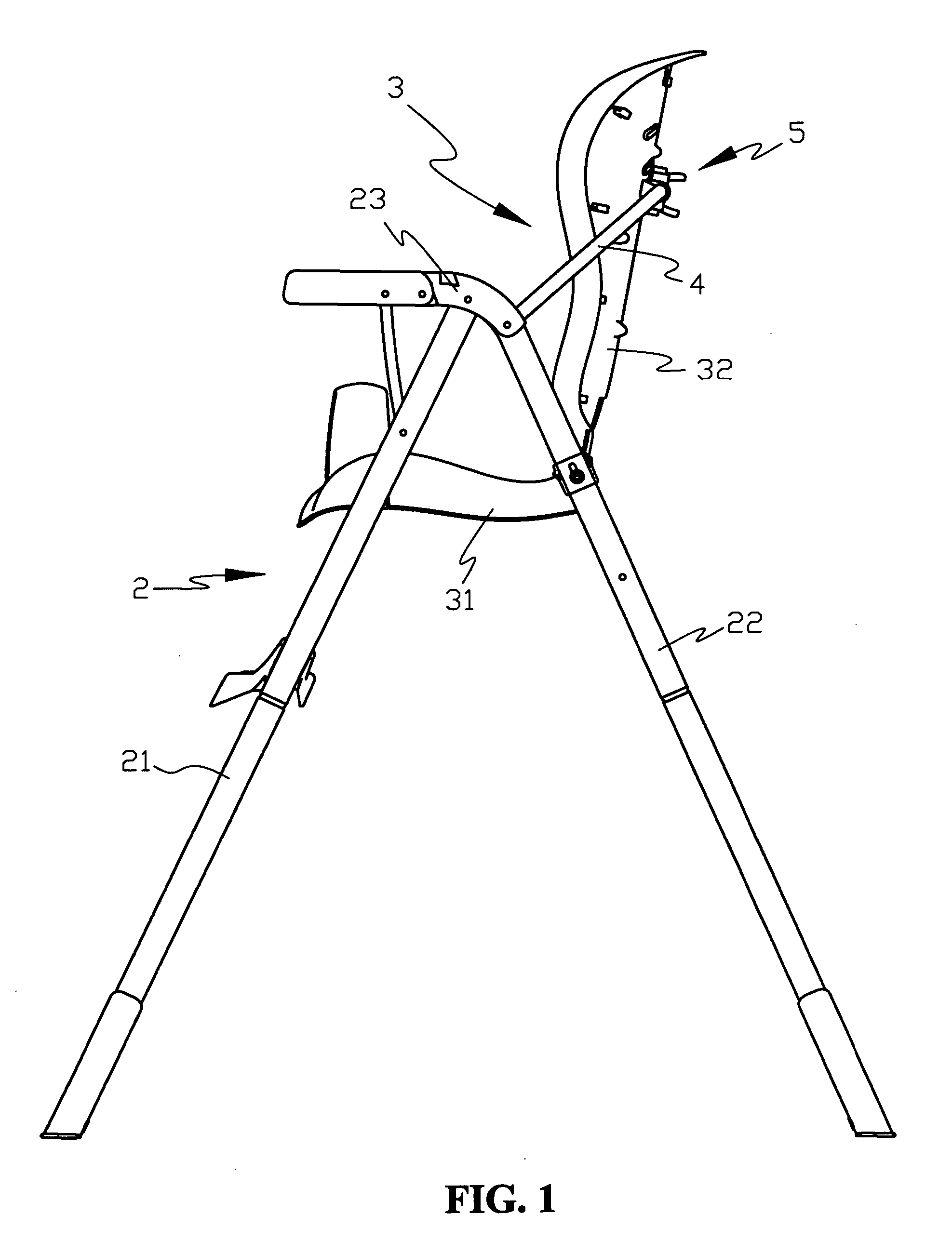 High chair with a backrest having adjustable inclination