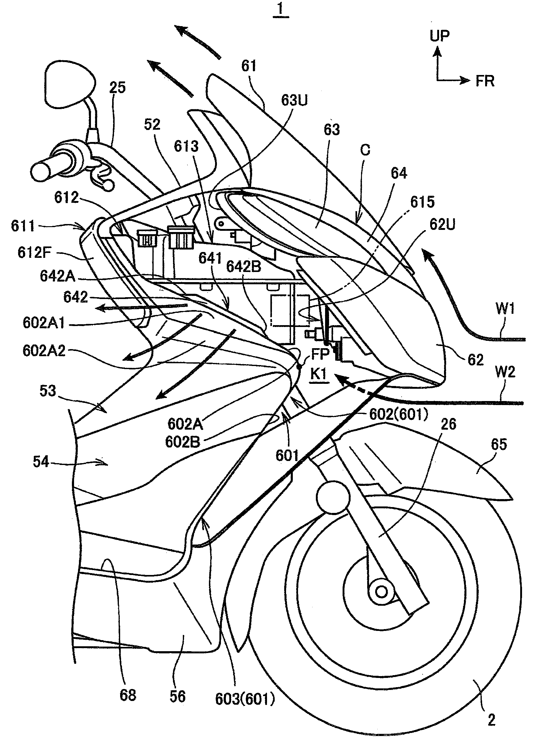 Windbreak structure for saddle type vehicle