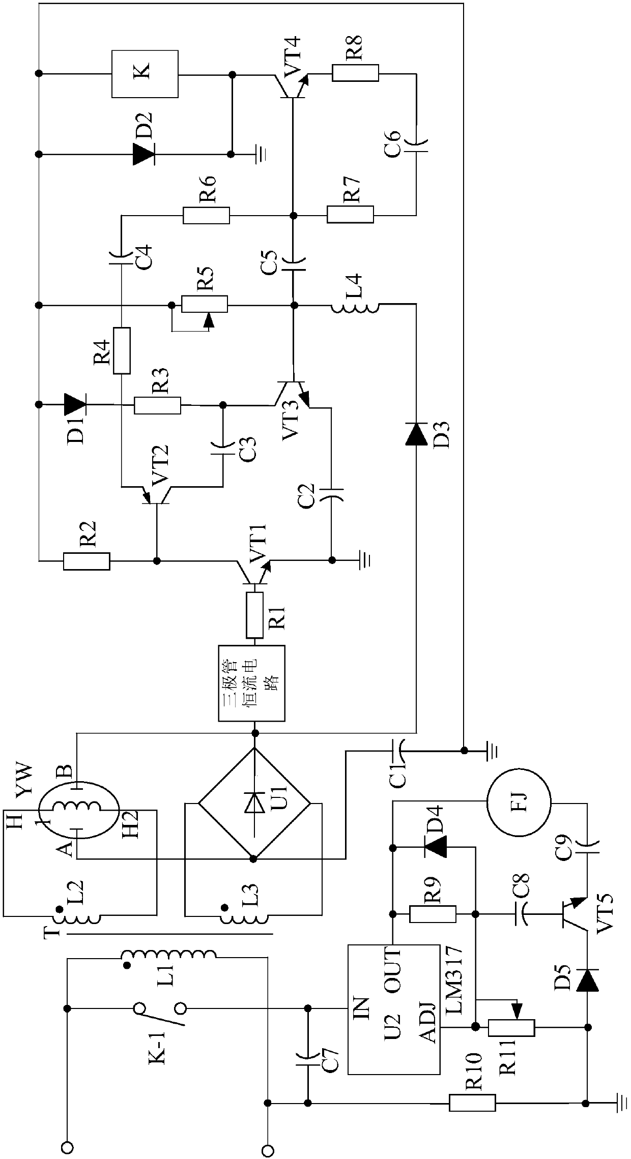 Voltage constant-current adjustment type control system for air-purifying ventilation fan