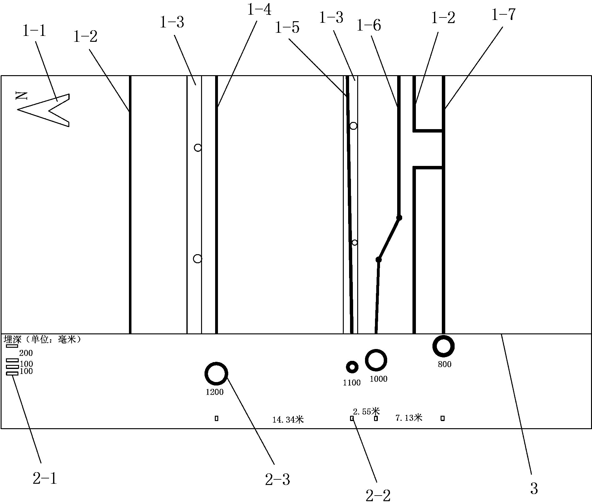 Underground pipeline plane and cross section integration showing method