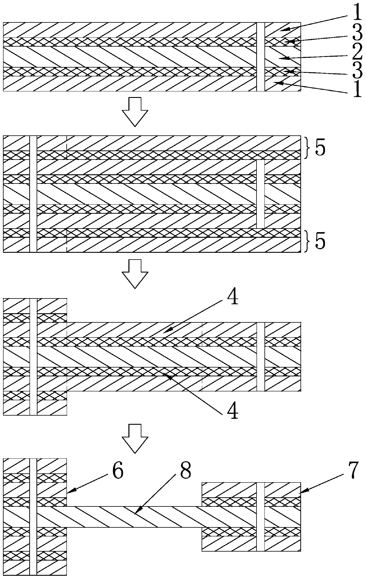 Manufacturing process of asymmetric rigid-flex printed circuit board