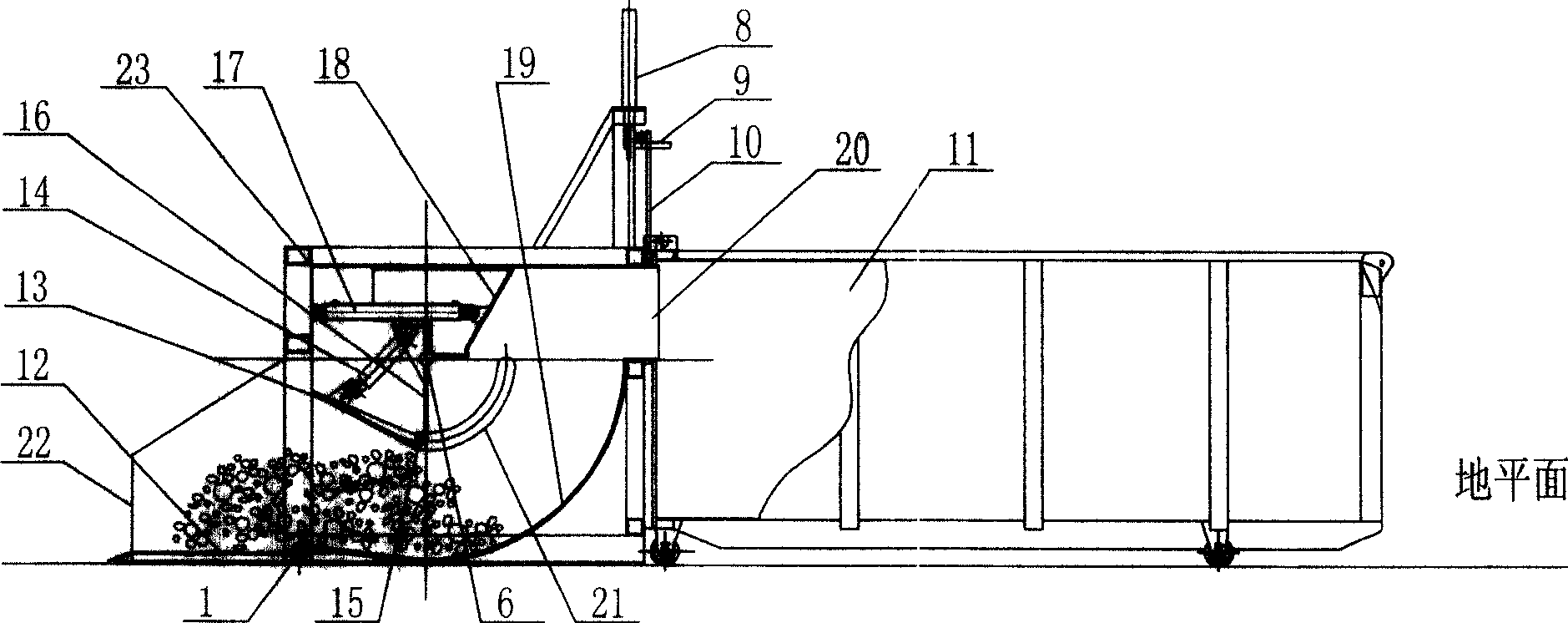 Horizontal machine for loading and compressing garbage