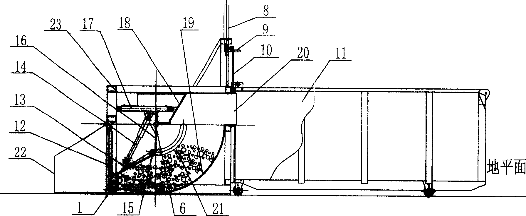 Horizontal machine for loading and compressing garbage