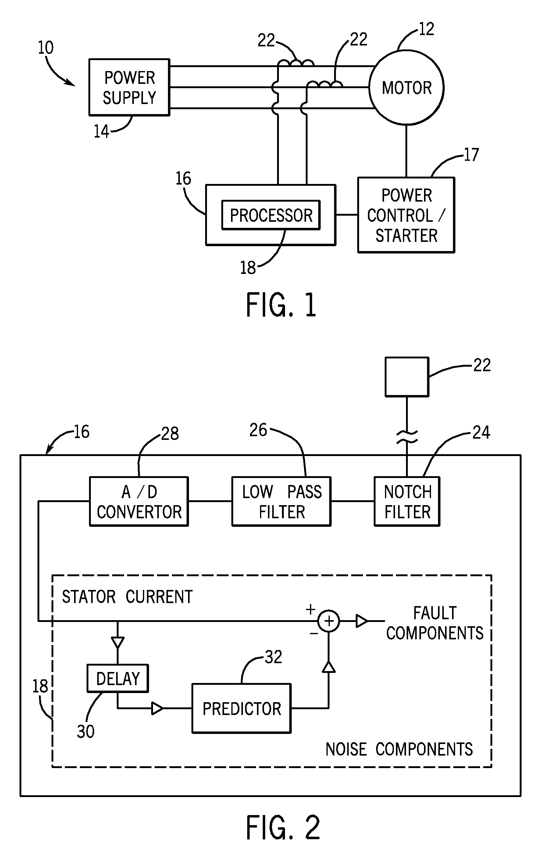 System and method for motor fault detection using stator current noise cancellation