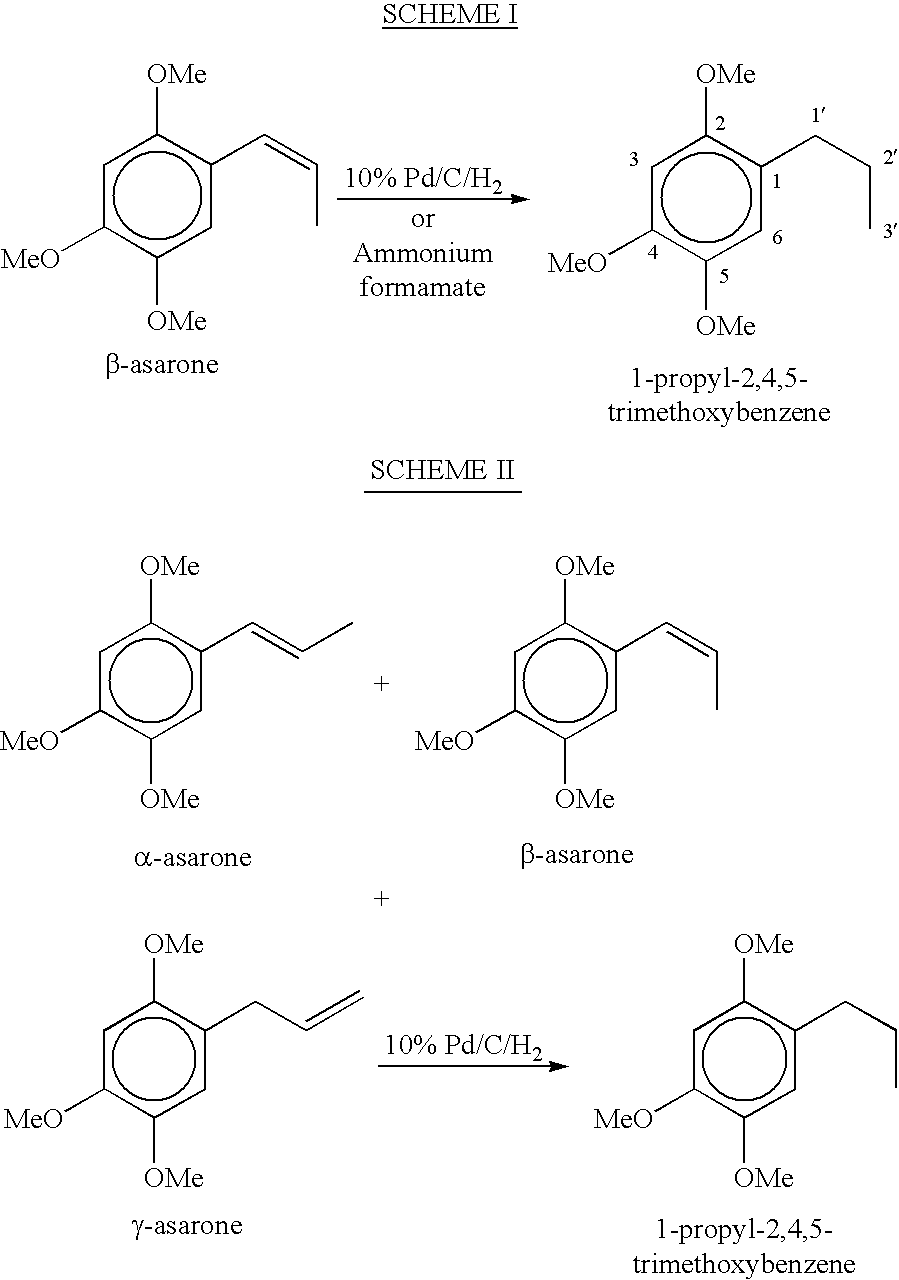 Process for the preparation of 1-Propyl-2, 4, 5- trimethoxybenzene from toxic beta-asarone of Acorus calamus or from crude calamus oil containing beta-asarone