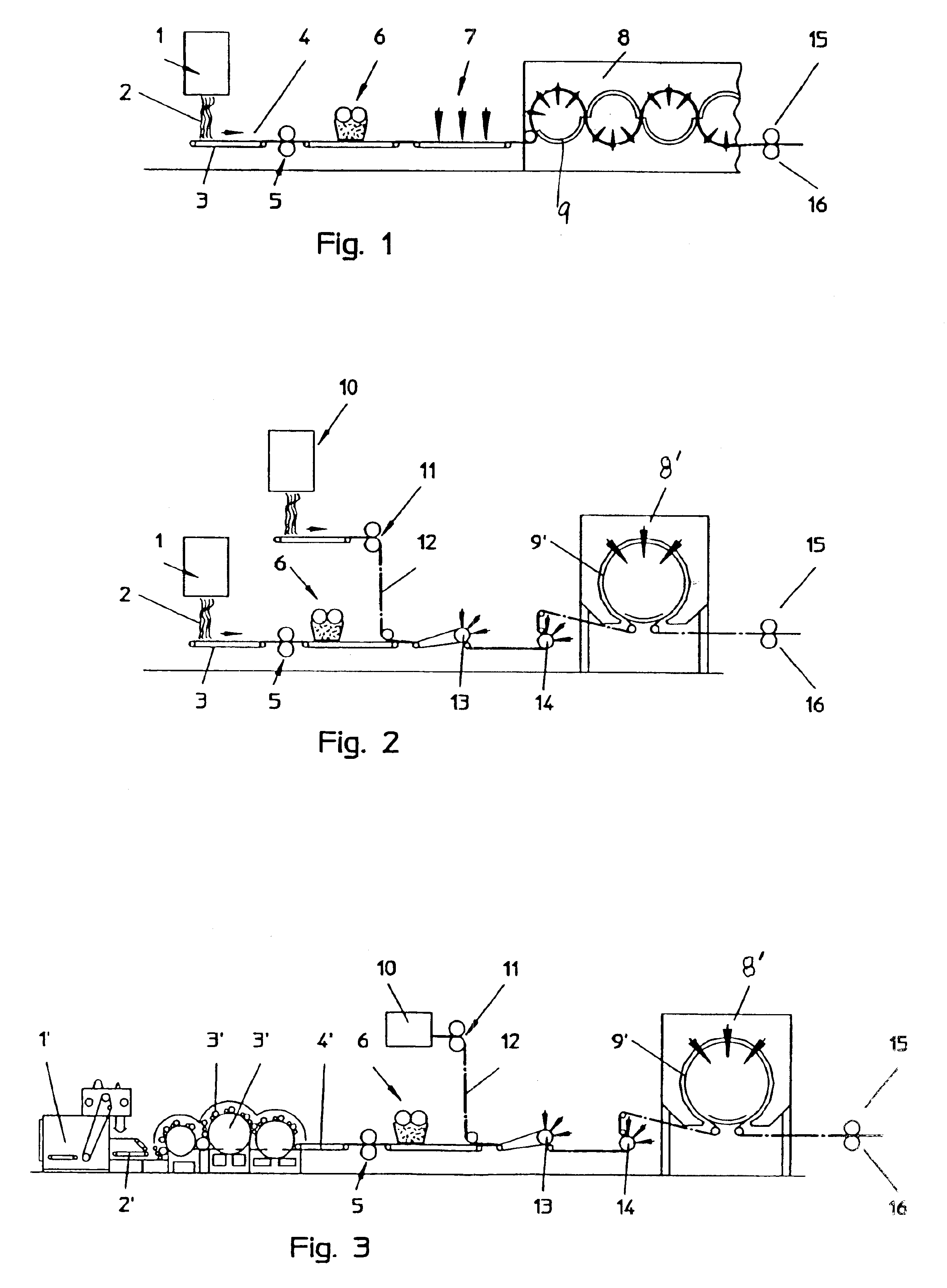 Method and device for production of composite non-woven fiber fabrics by means of hydrodynamic needling