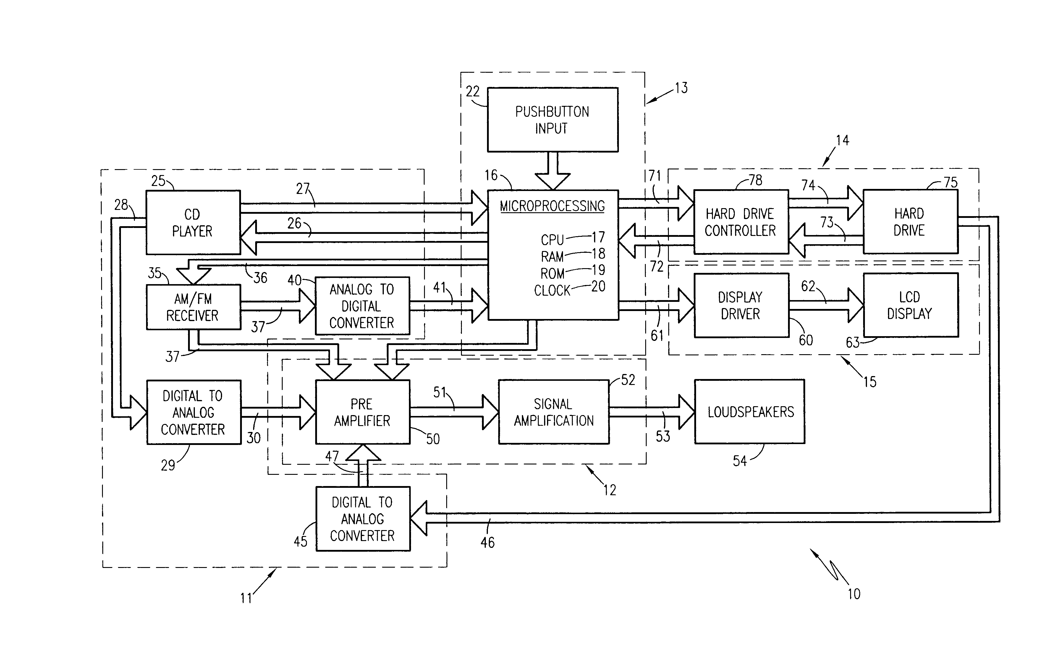 Audio component with integrated digital recording and storage media