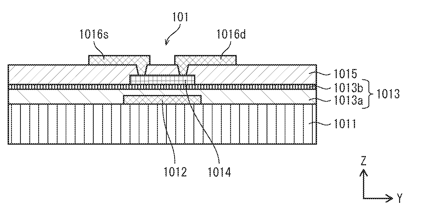 Thin film transistor element, production method for same, and display device