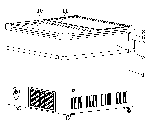 Horizontal type refrigeration display cabinet structure and refrigeration device applying same