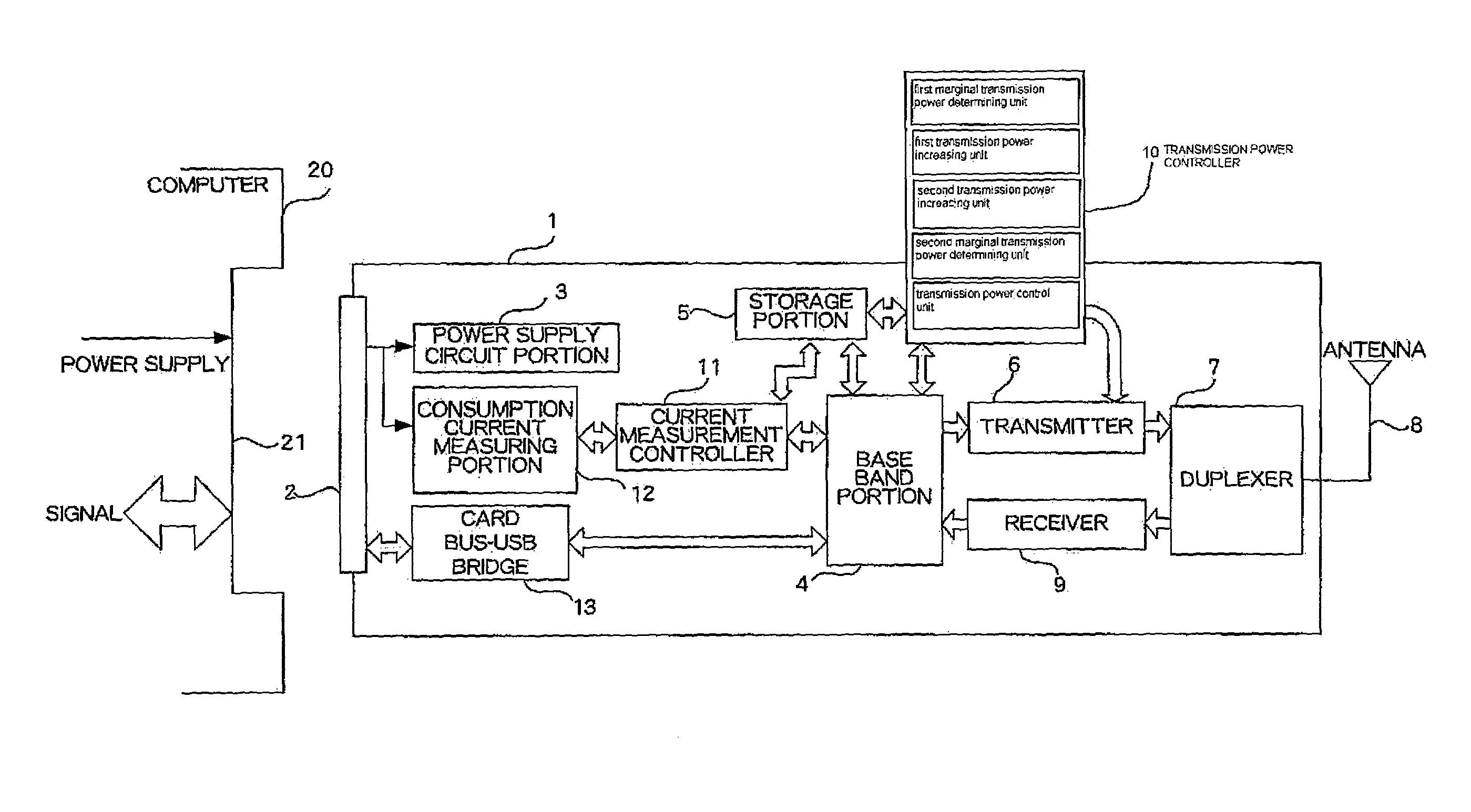 Wireless communication device and marginal transmission power determining method