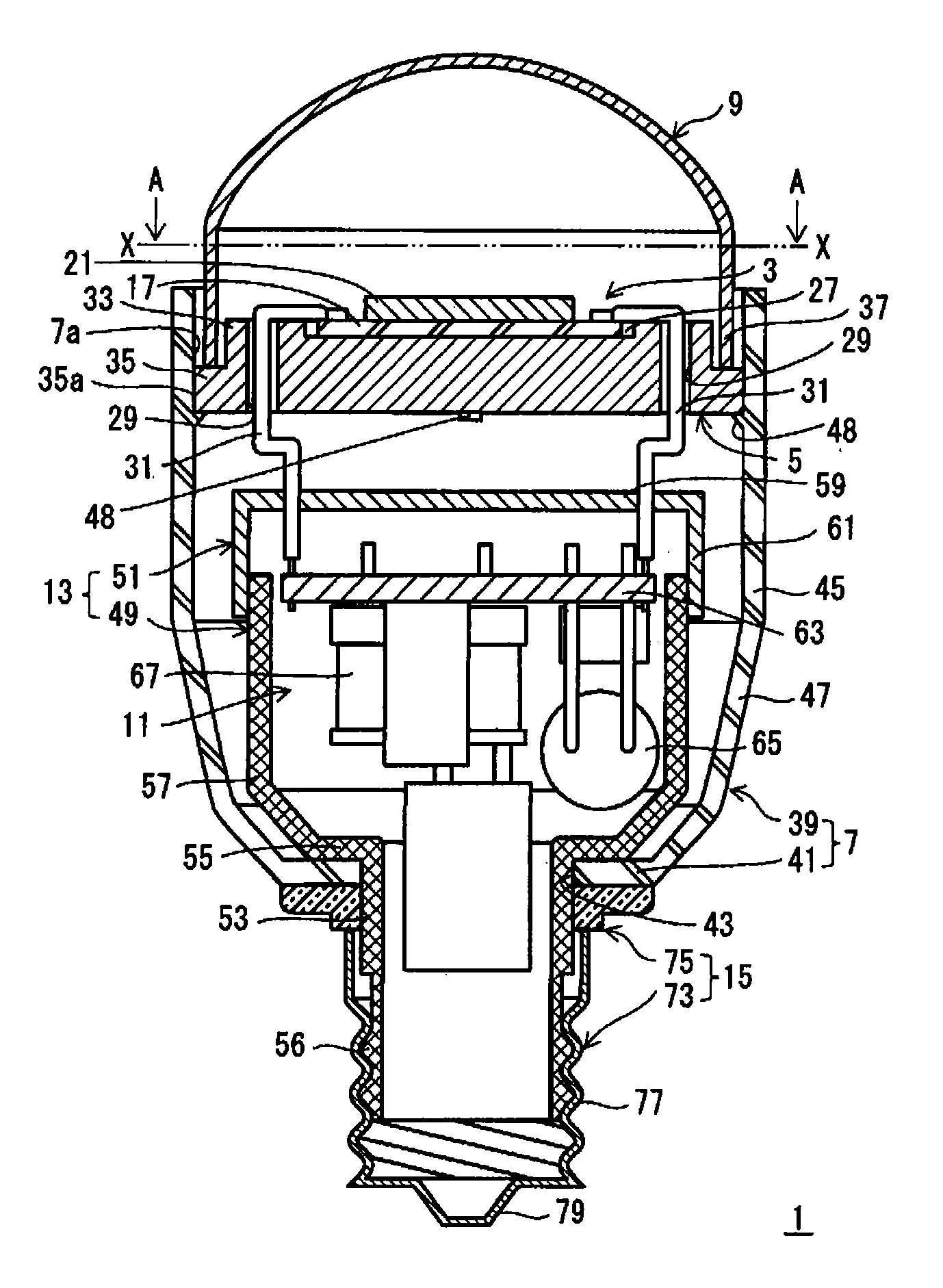 Bulb-shaped lamp and lighting device