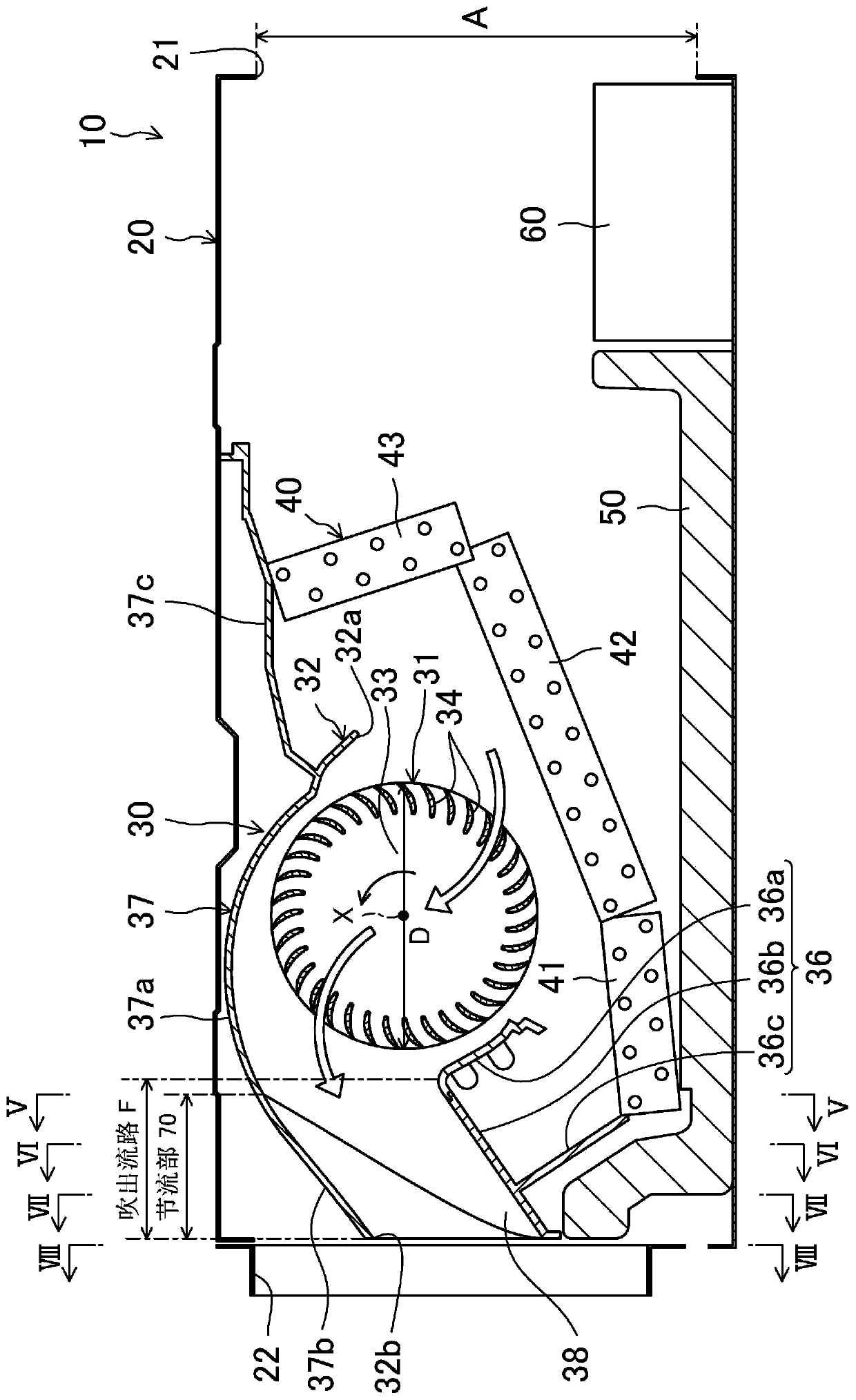 Cross-flow blower and indoor unit of air-conditioning device equipped with same