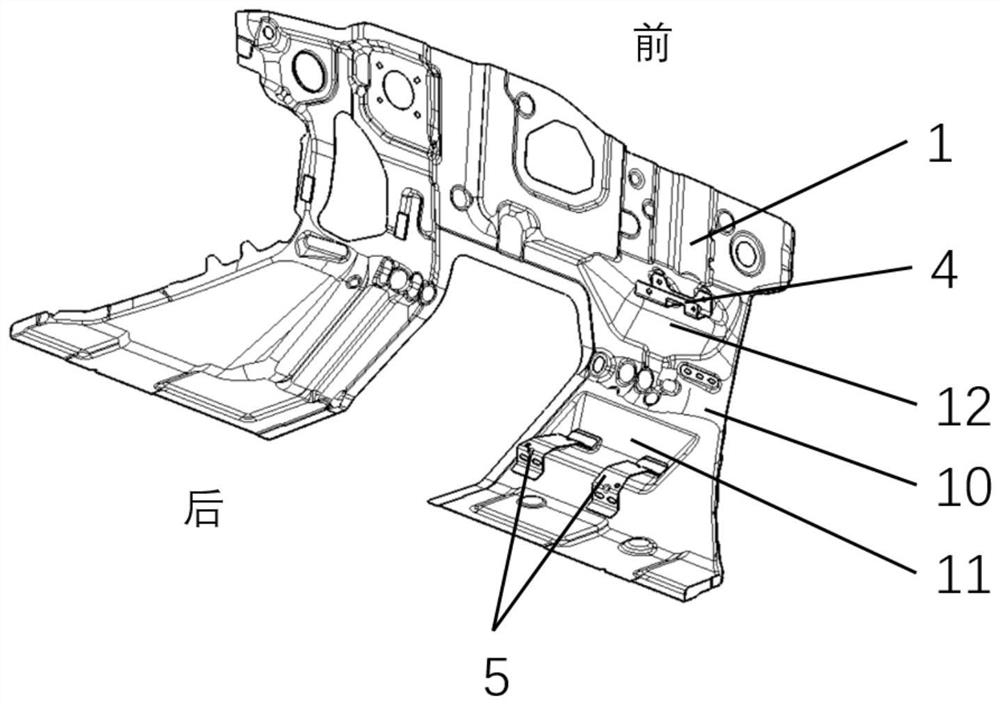 Shank protection structure of co-driver foot area and front vehicle body structure