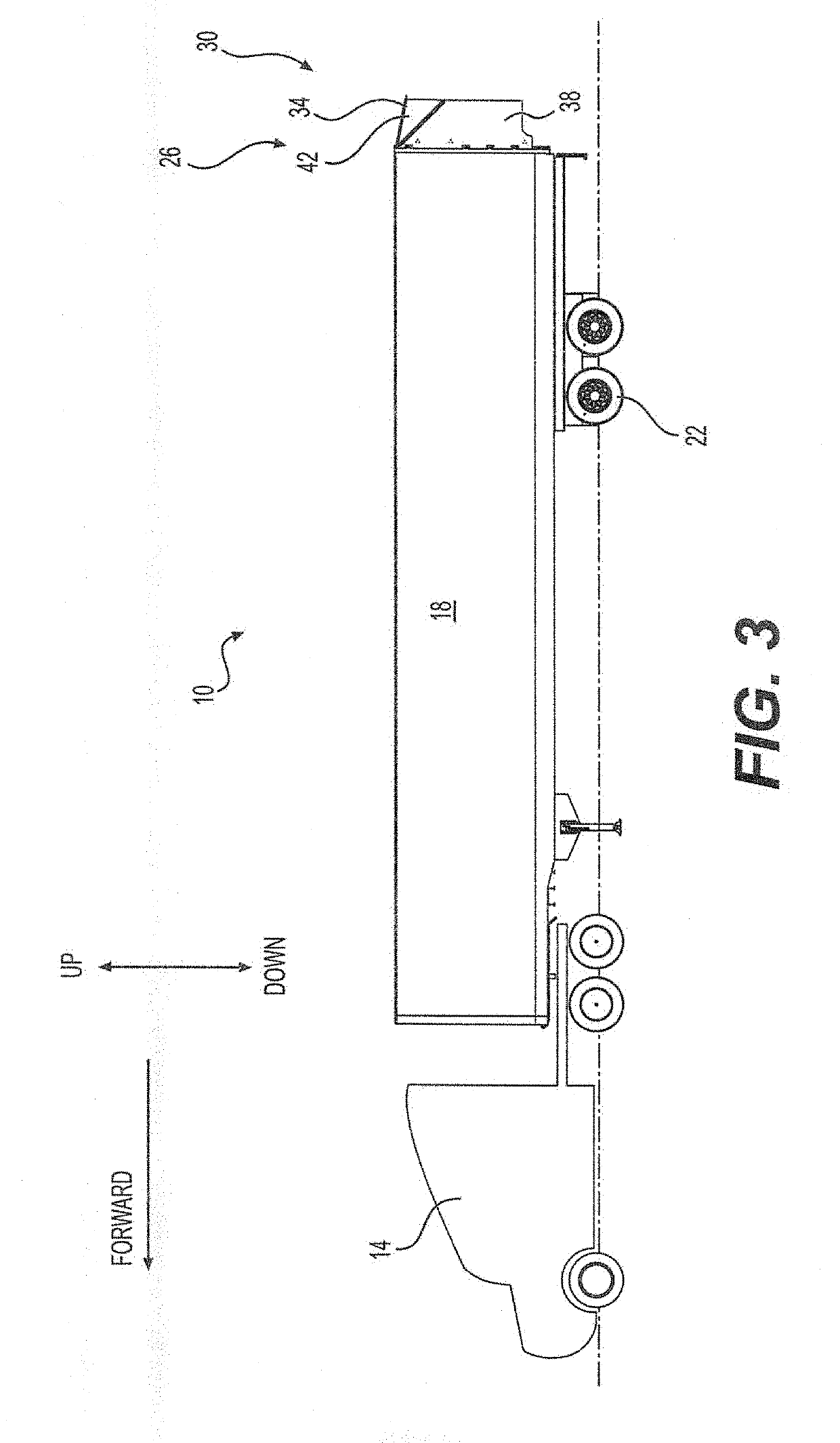 Automatically actuated rear air drag reducing system and method of use thereof