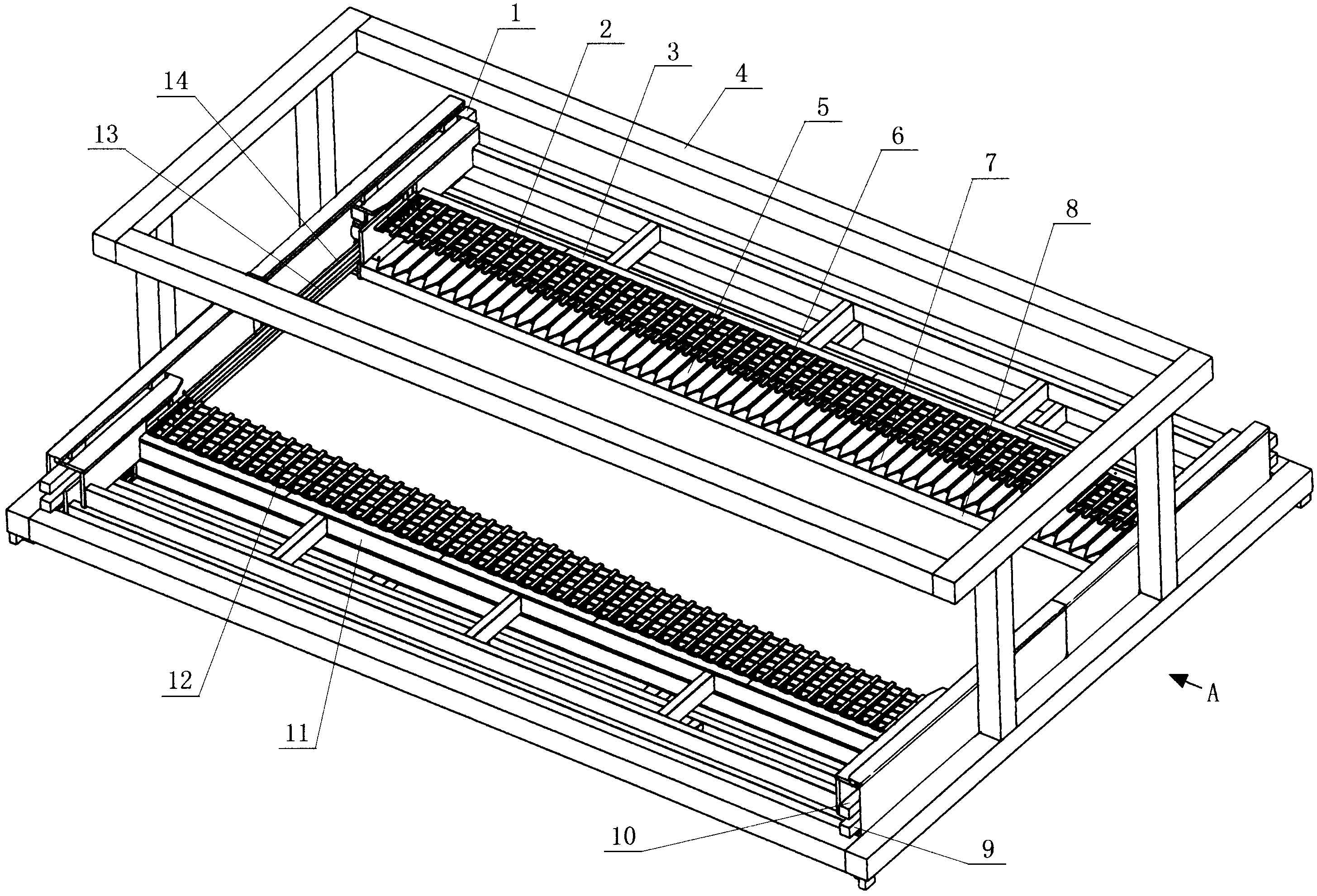 Three-layer device for tank exit, liquid brushing and storing and tank entry of manganese or zinc electrolytic cathode plate