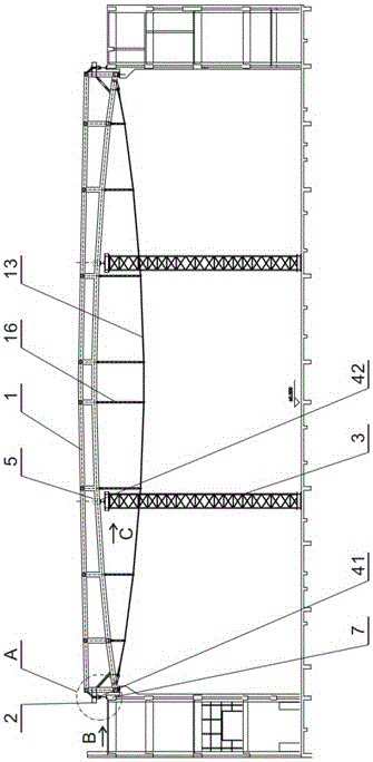 Large-span roof steel truss structure and accumulative slipping construction technology