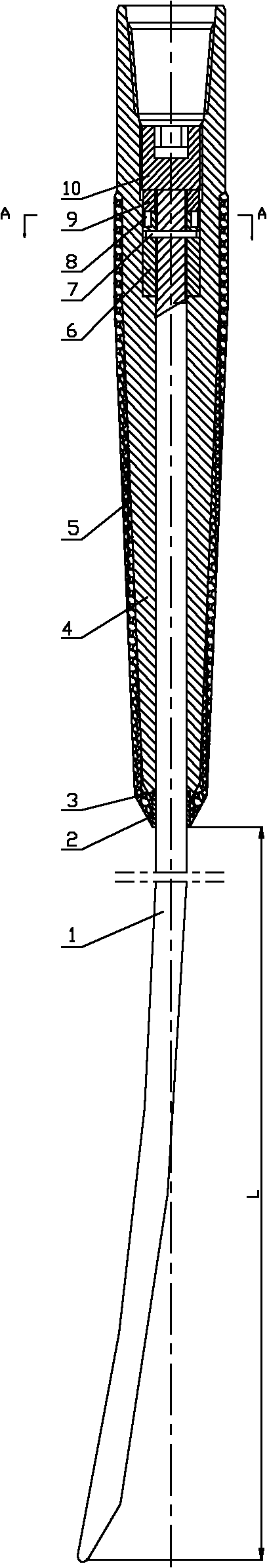 Moveable combination of guide rod and milling cone