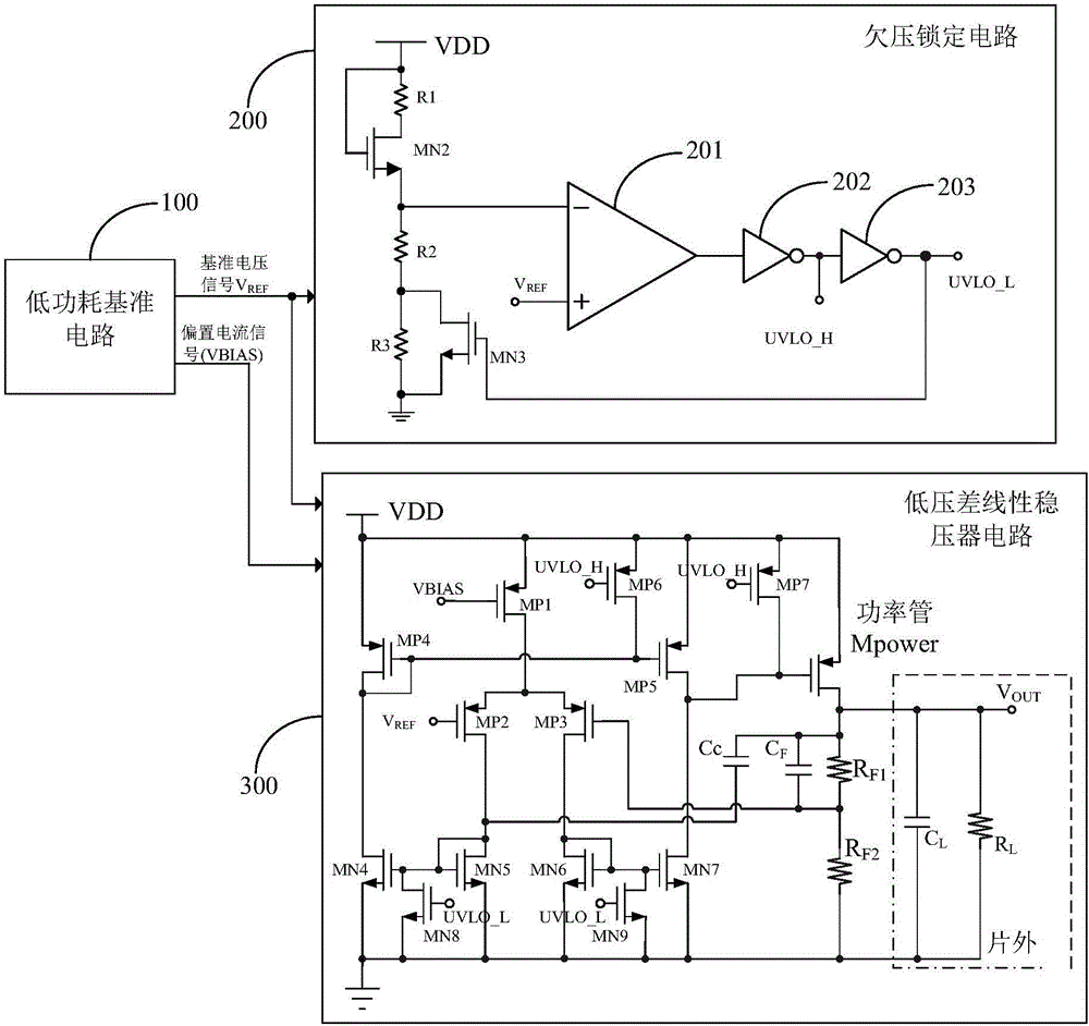Low power consumption low differential voltage linear voltage regulator system