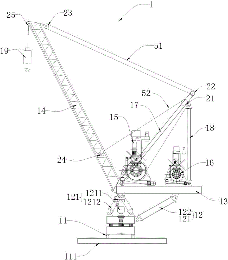 Roof hang device and crane and cargo boom disassembling method