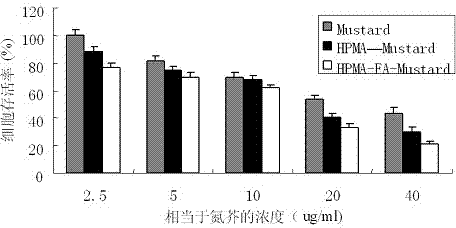 Folic acid-benzaldehyde nitrogen mustard-HPMA macromolecule copolymer and preparation and application thereof