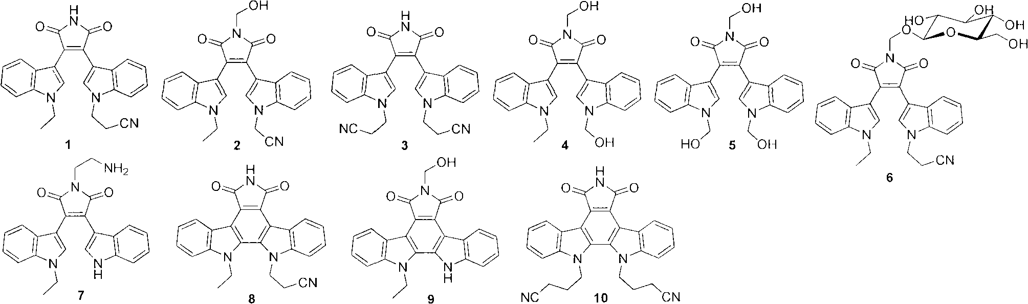 Indole carbazole and bisindole maleimide alkaloid, preparation method and application thereof