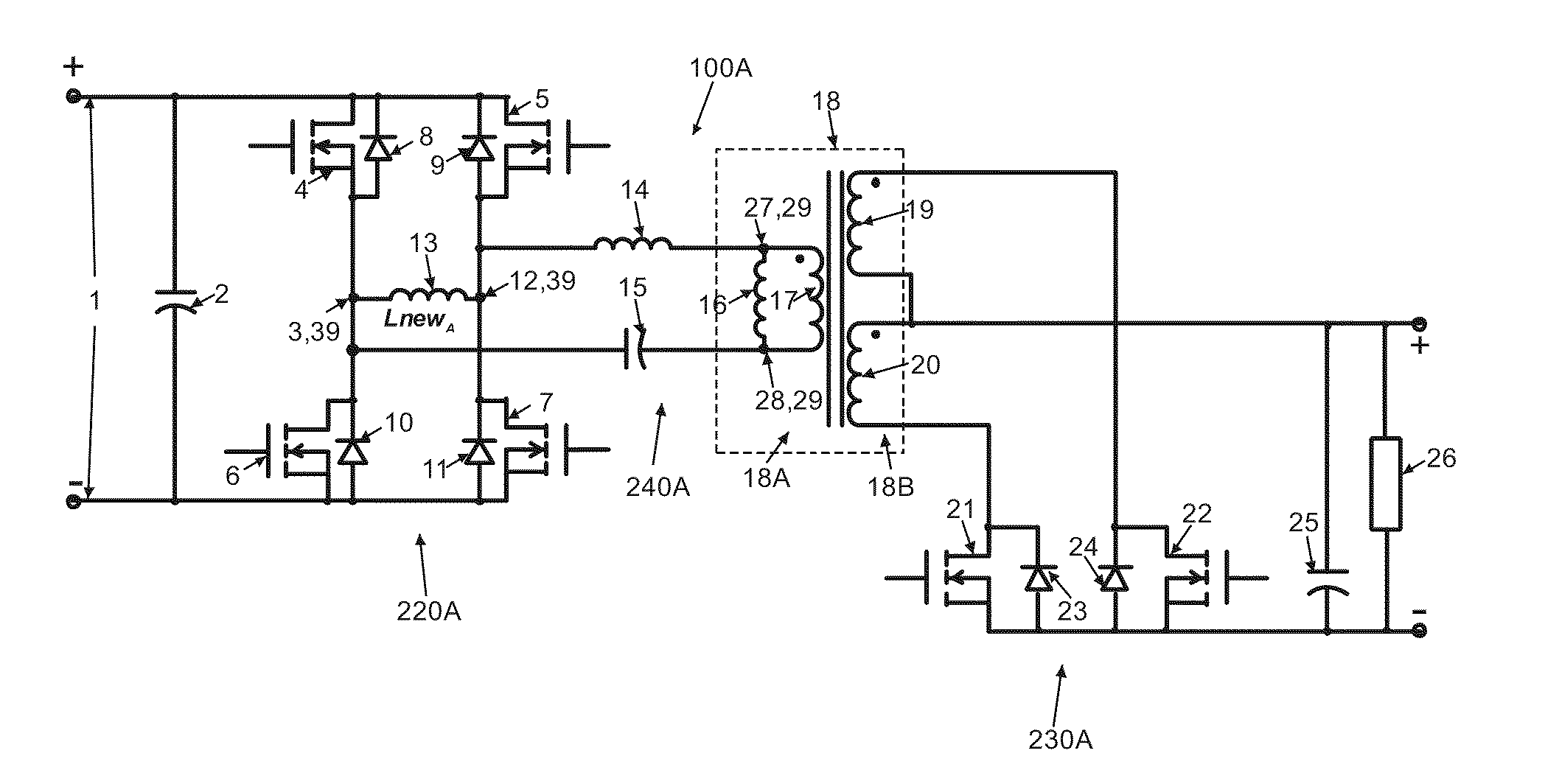 Bi-directional power converter with regulated output and soft switching