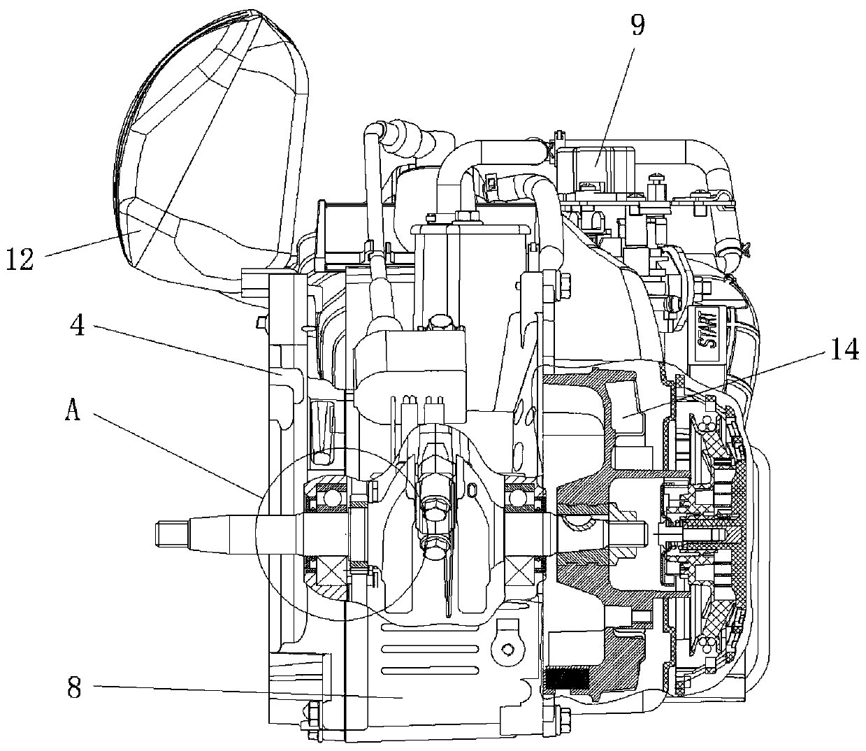 Low-noise crankshaft buffer mechanism and engine