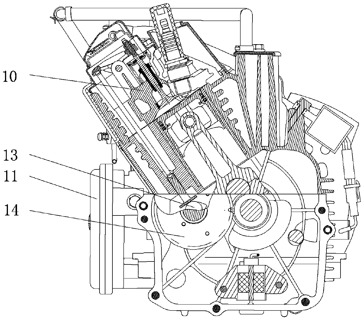 Low-noise crankshaft buffer mechanism and engine