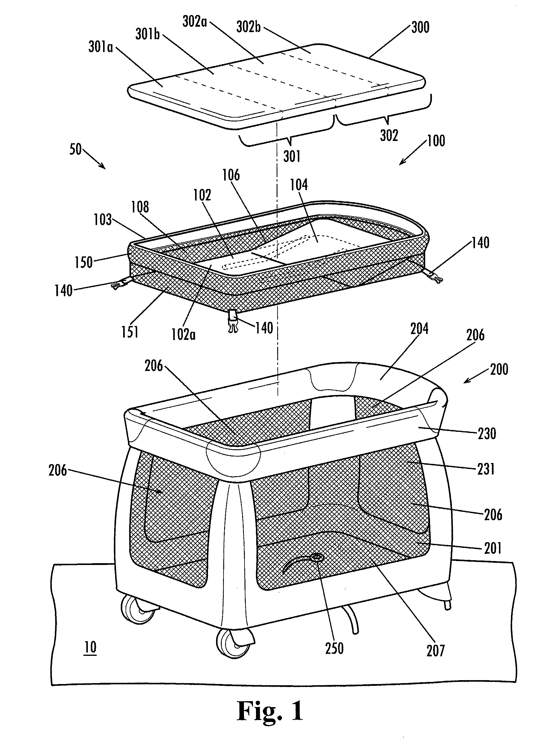 Support for an inclinable bassinet assembly