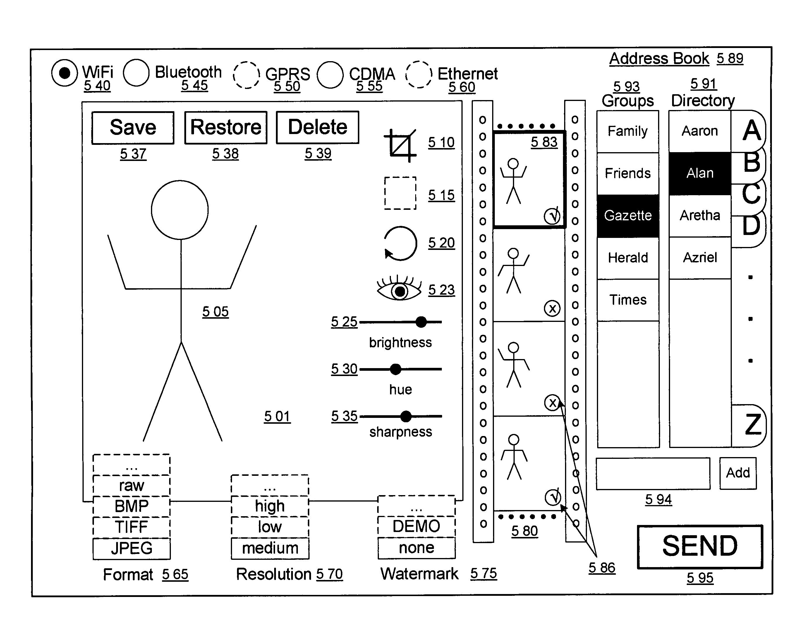 User interface for a portable, image-processing transmitter