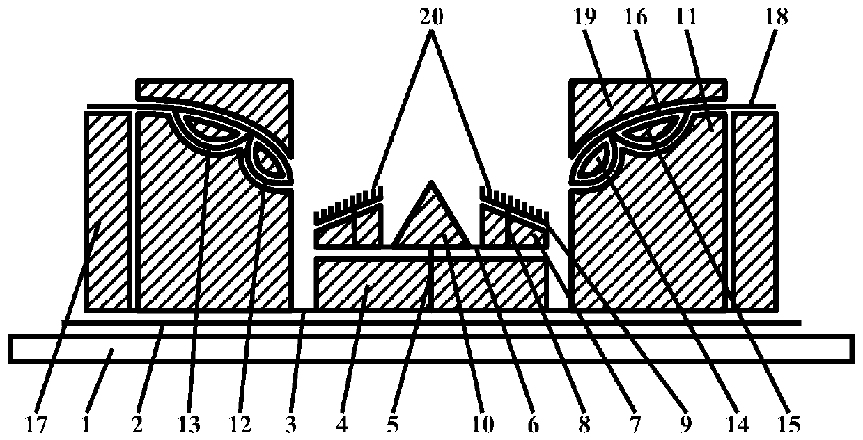 Light-emitting backlight source of single-interlink circular convex surface cathode multi-swallow-wing-arc gating structure