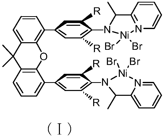 Binuclear xanthene bridging amino-pyridine nickel catalyst and preparation method and application thereof