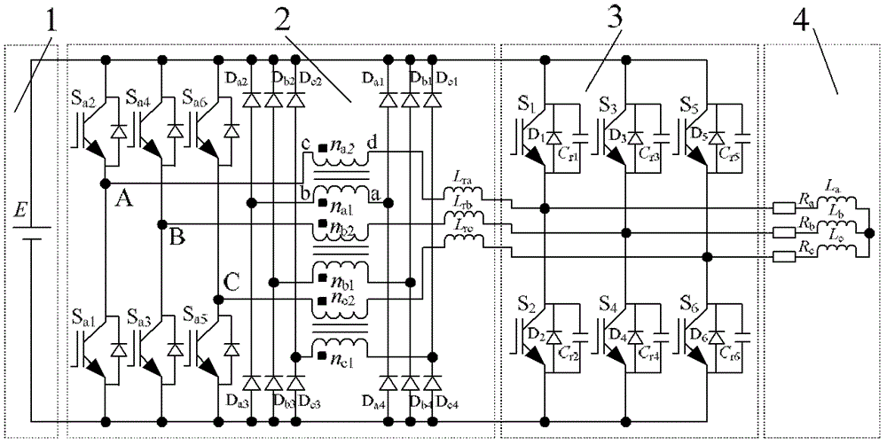 Resonant pole-type soft switching inverter circuit based on auxiliary commutation of transformer