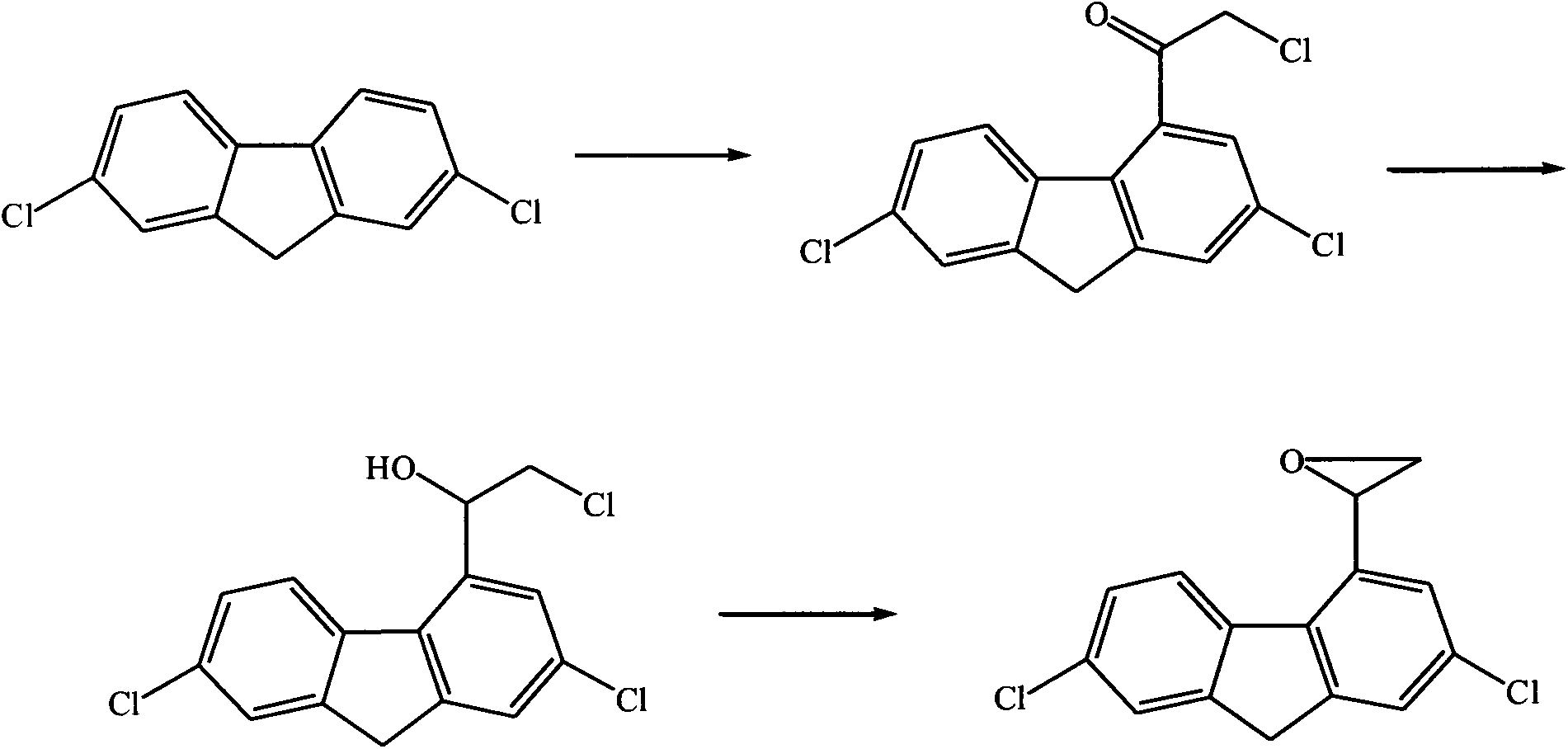 Anti-malaria medical raw material benflumetol intermediate 2,7-dichlorofluorene-4-ethylene oxide synthesis process