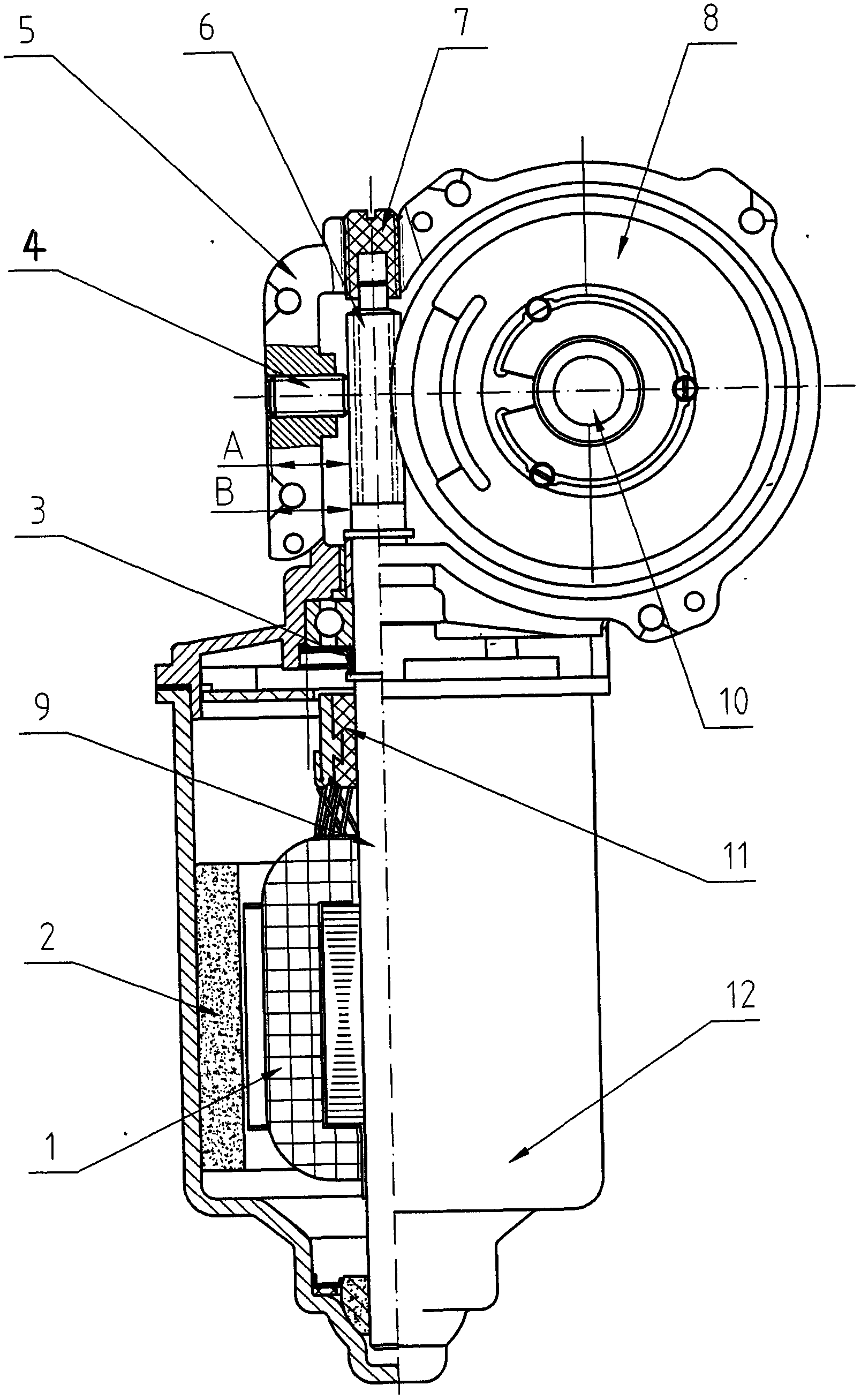 Wiper motor free of lateral swing