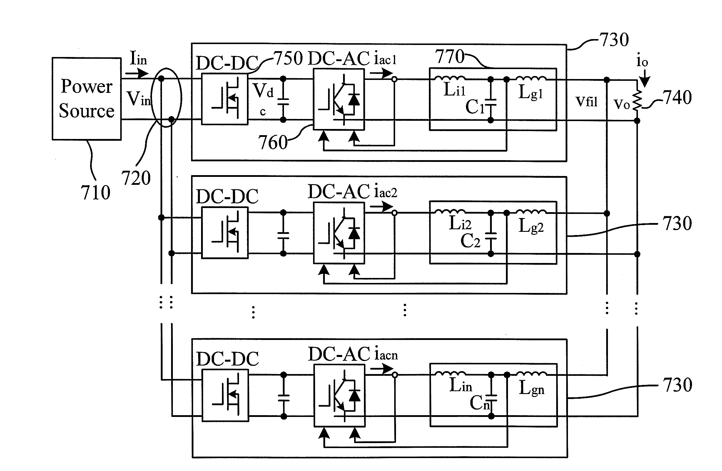 Paralleled power conditioning system with circulating current filter