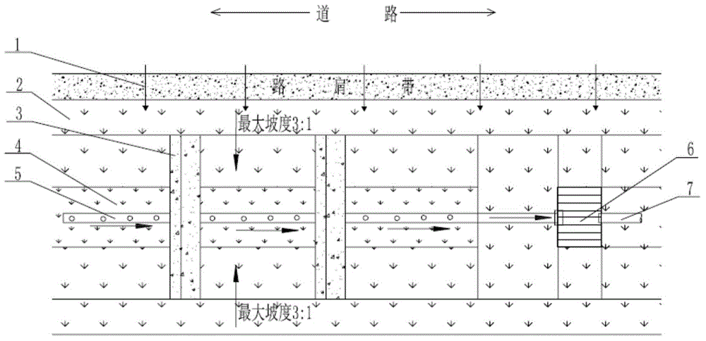 Mountainous city heavy-gradient road runoff pollution control step permeation system