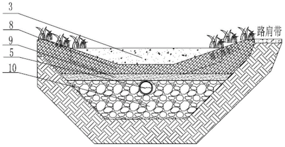 Mountainous city heavy-gradient road runoff pollution control step permeation system