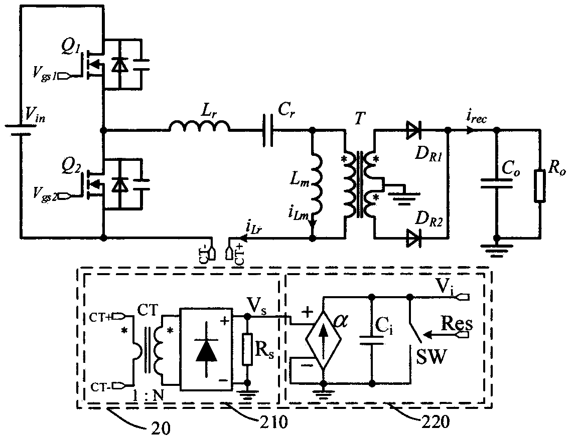 Current detection circuit of resonant converter and control method thereof