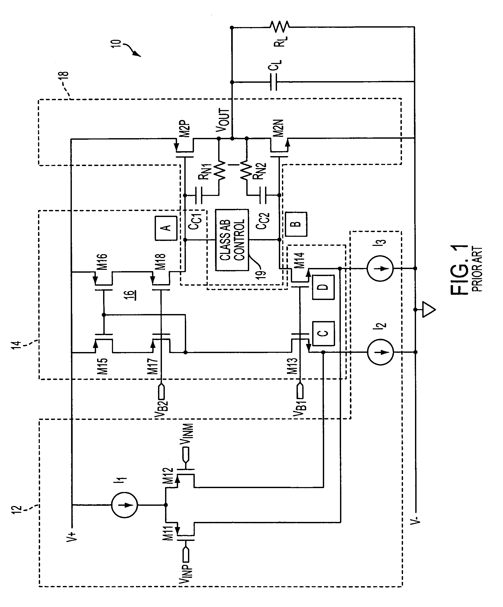 Class AB folded-cascode amplifier having cascode compensation