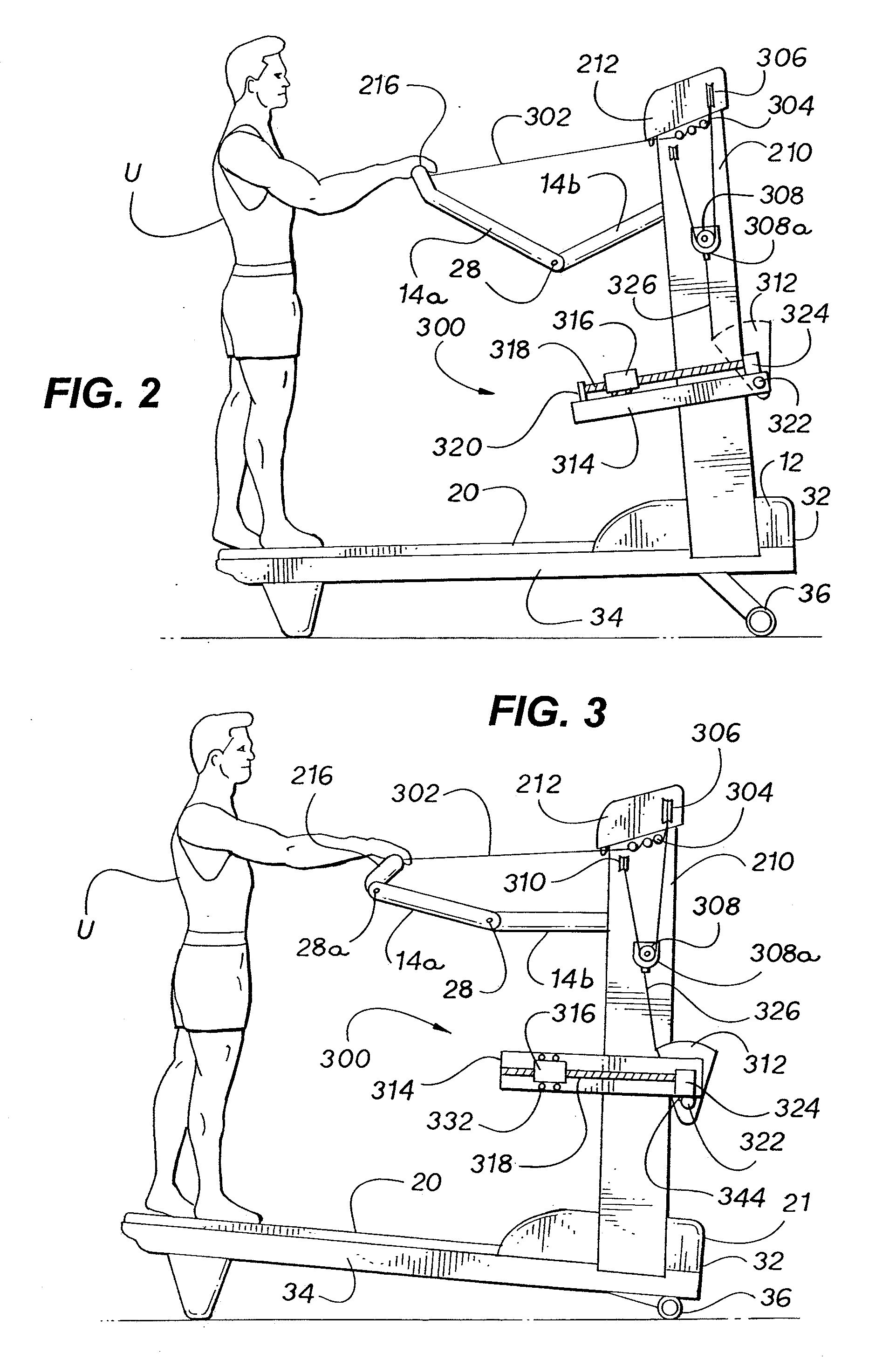 Dual direction exercise treadmill for simulating a dragging or pulling action