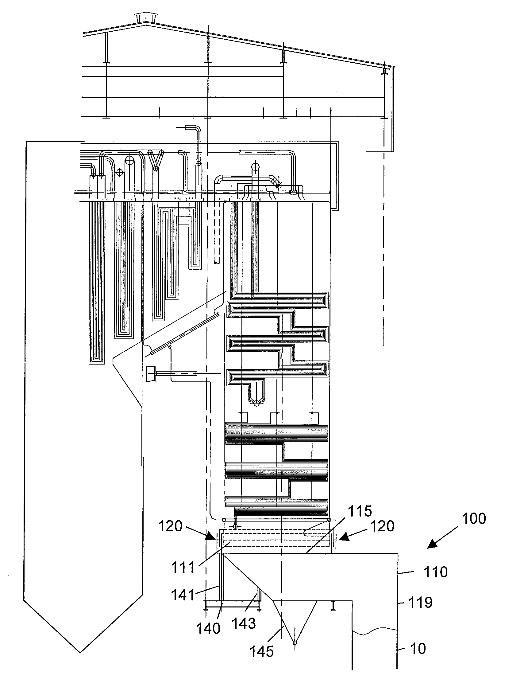 Water seal at backpass economizer gas outlet