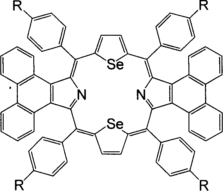 Synthesis of middle position-tetraaryldiphenanthrene diselenoporphyrin derivative and application thereof