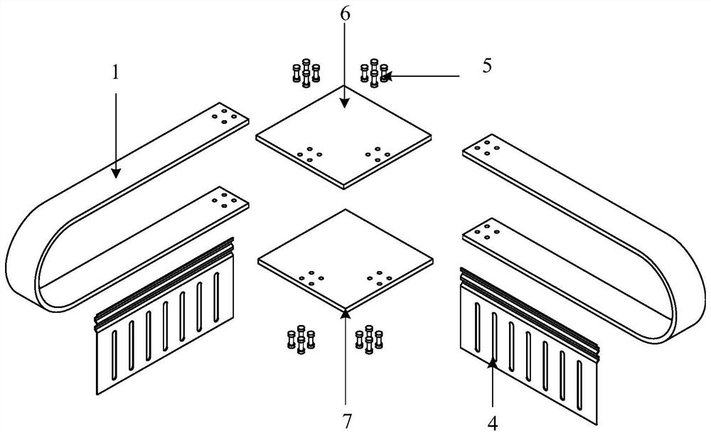 A U-shaped belt damper with corrugated open vertical seam steel plate suitable for side columns