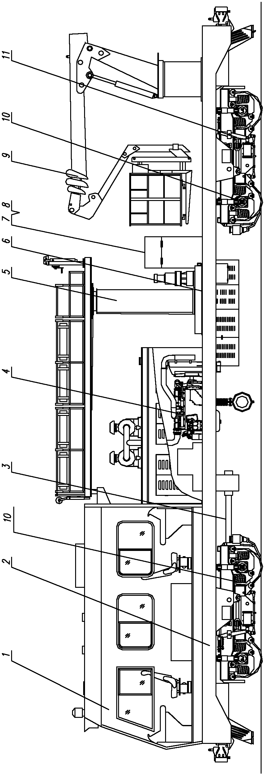 Railway contact network wiring high altitude work vehicle