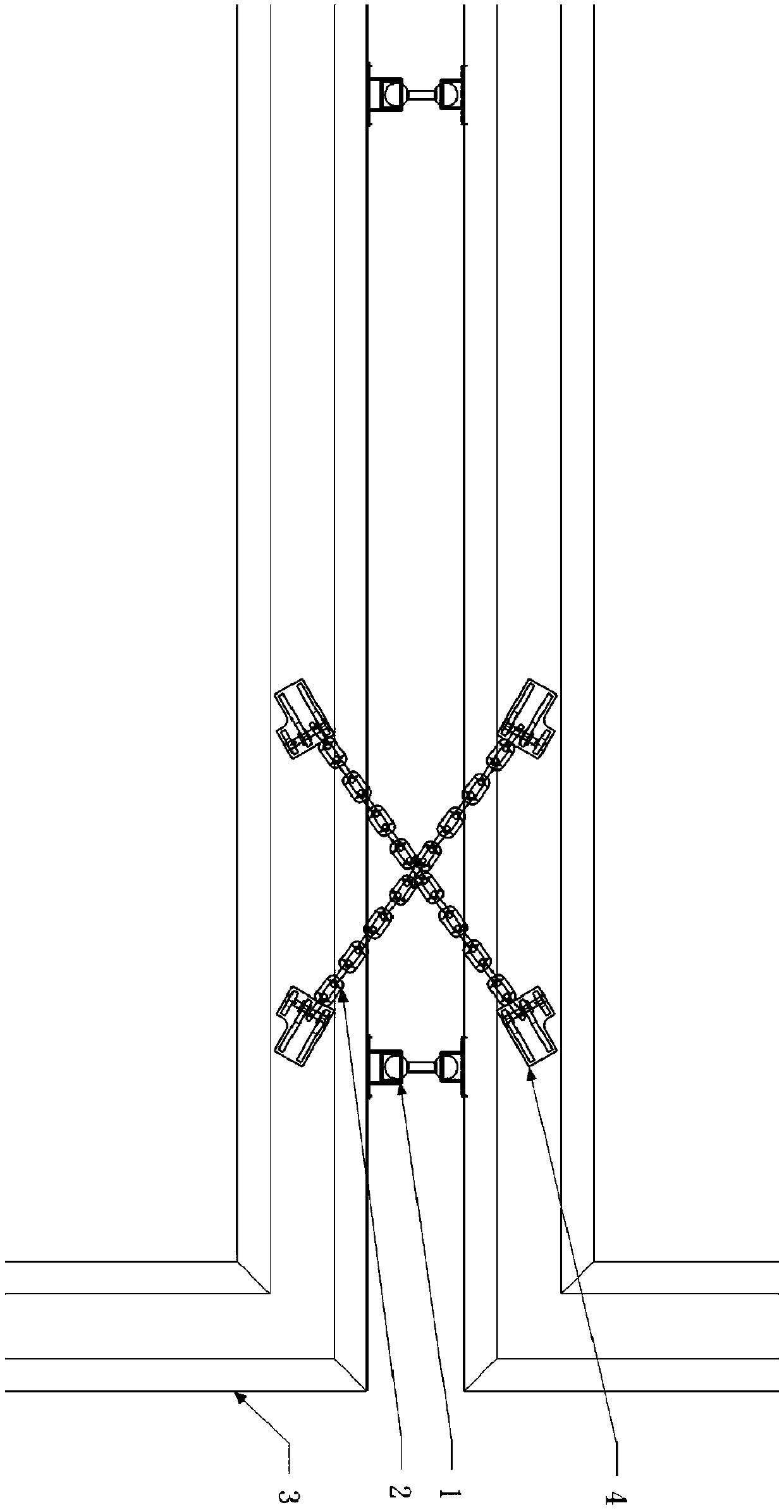 Connection device for large-scale fishery platforms at deep open sea