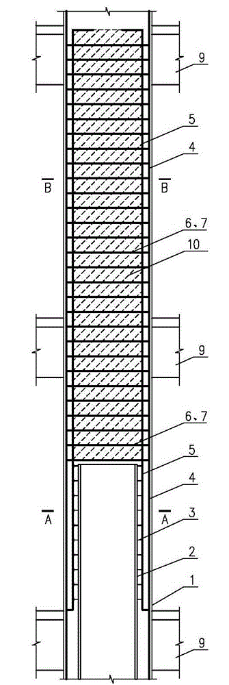 Transitional junction from concrete-filled steel tube combination column to reinforced concrete column